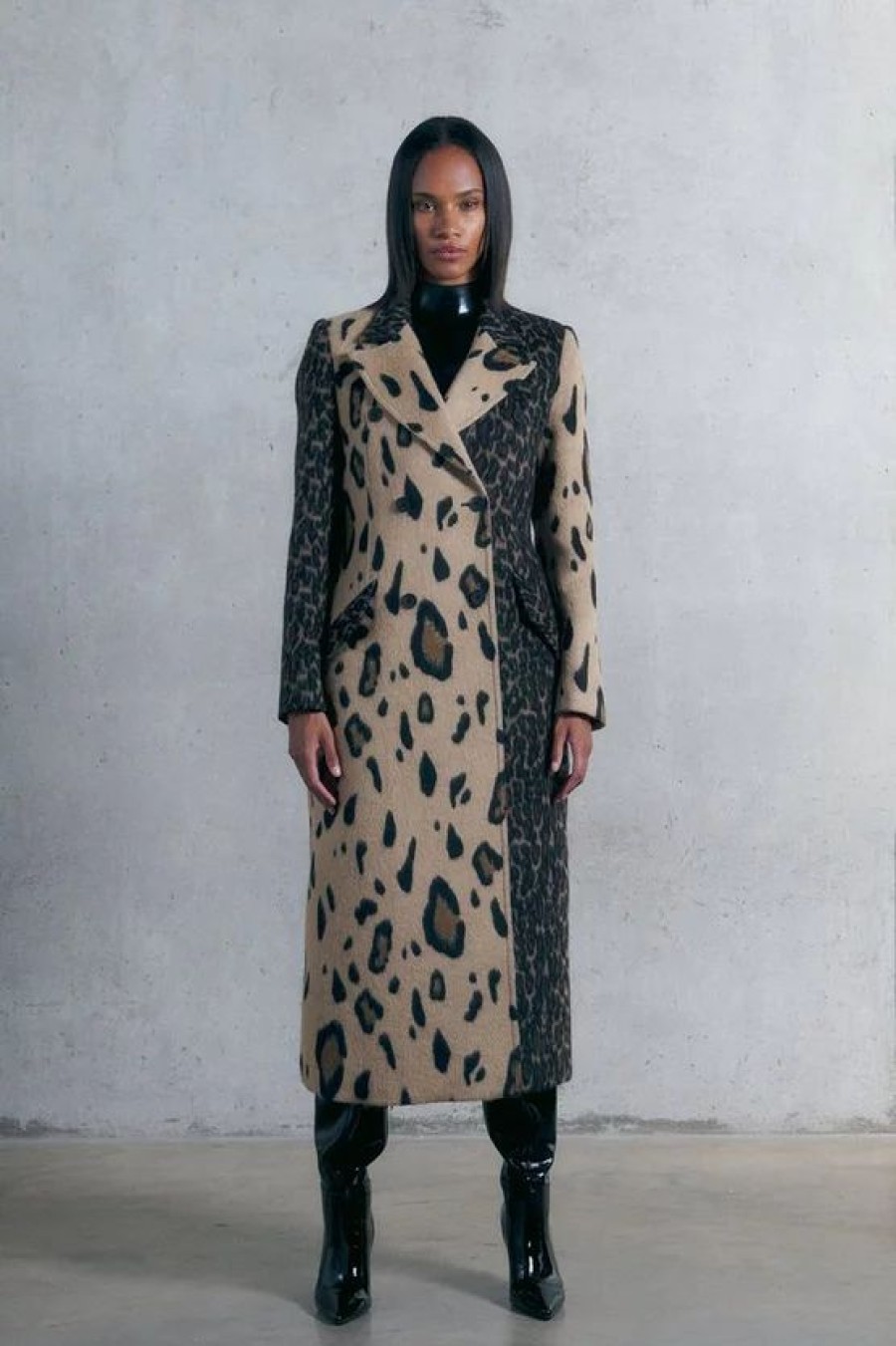 Wholesale * Discount Karen Millen Italian Wool Blend Animal Mix Jacquard Double Breasted Coat Multi