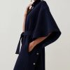 Online * Hot Sale Karen Millen Italian Wool Blend Funnel Collar Cape Coat Navy