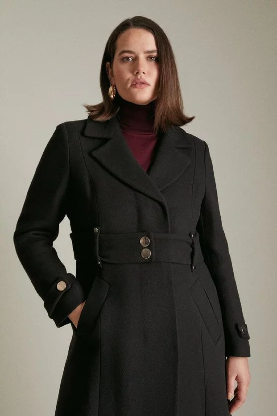 Wholesale * Cheapest Karen Millen Plus Size Italian Wool Mix Popper Detail Coat