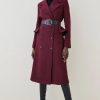 New * Cheapest Karen Millen Italian Wool Belted Midi Peplum Coat Fig