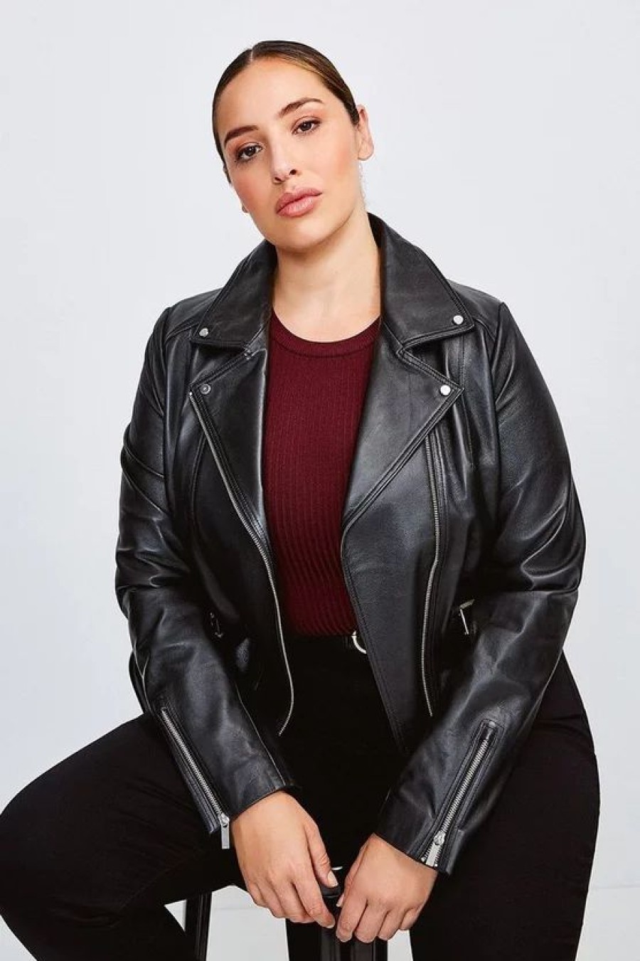 Best * Best Sale Karen Millen Plus Size Leather Signature Biker Jacket