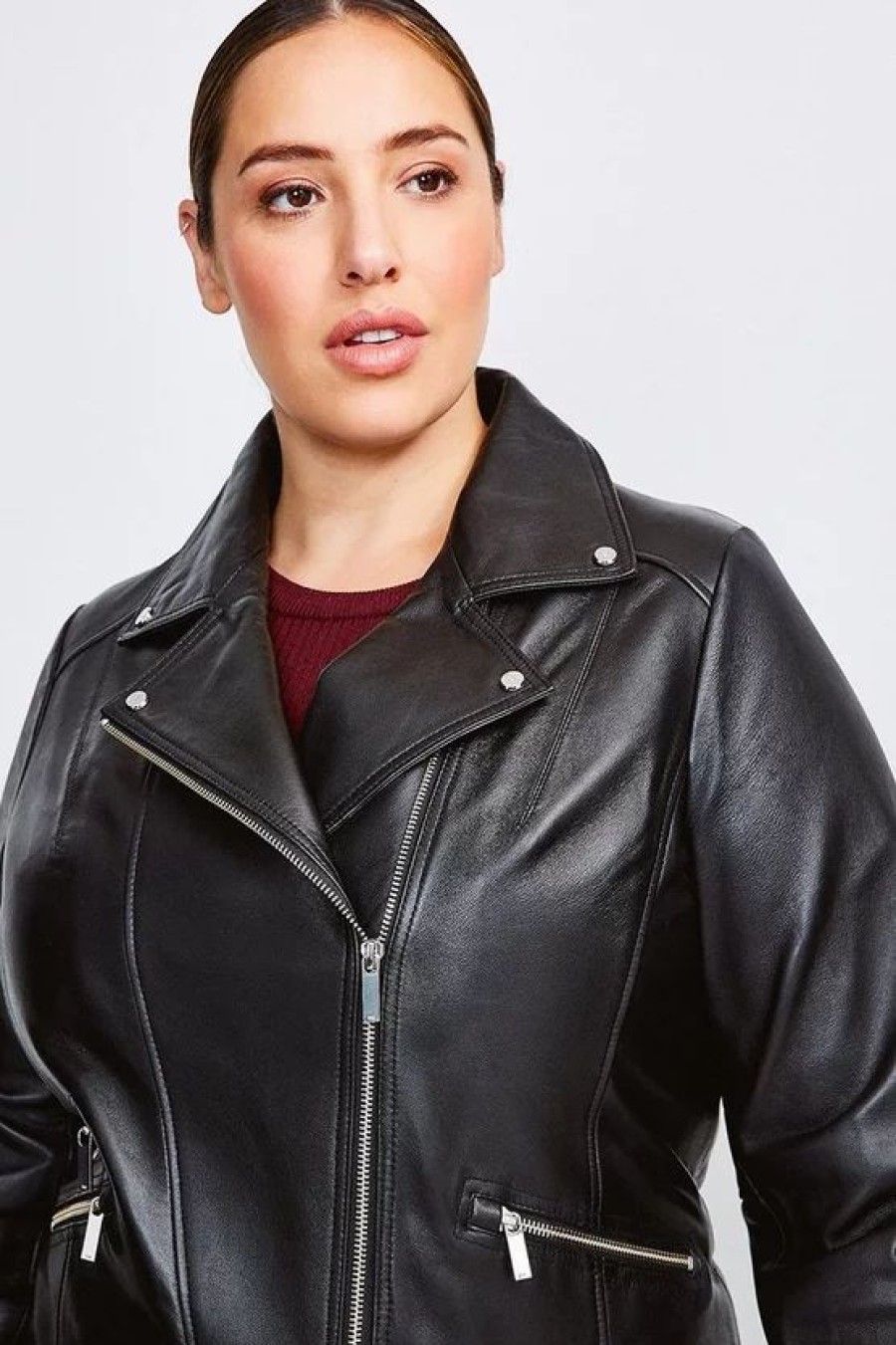 Best * Best Sale Karen Millen Plus Size Leather Signature Biker Jacket