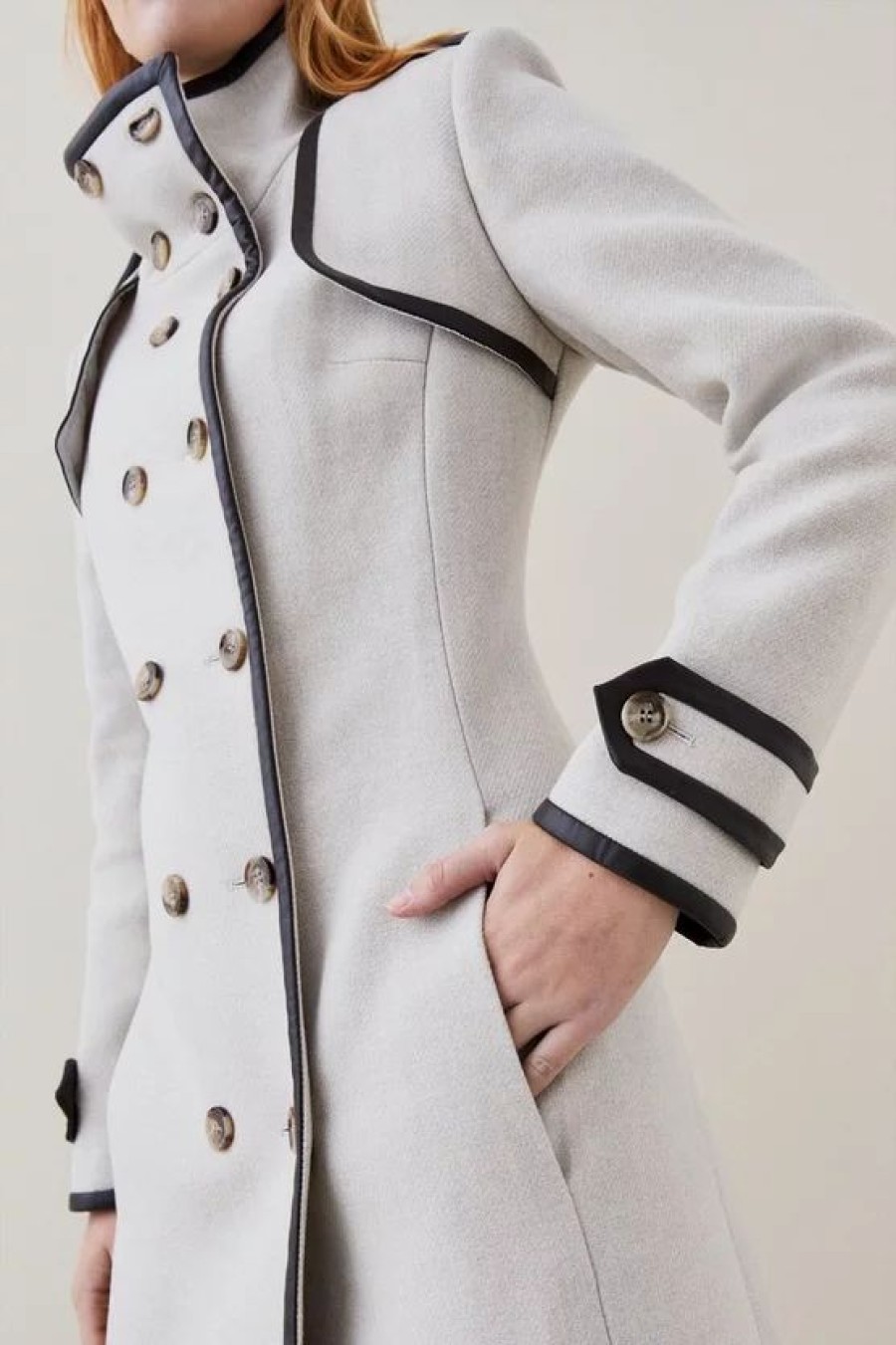 Clearance * Discount Karen Millen Italian Wool Funnel Neck Coat Oatmeal