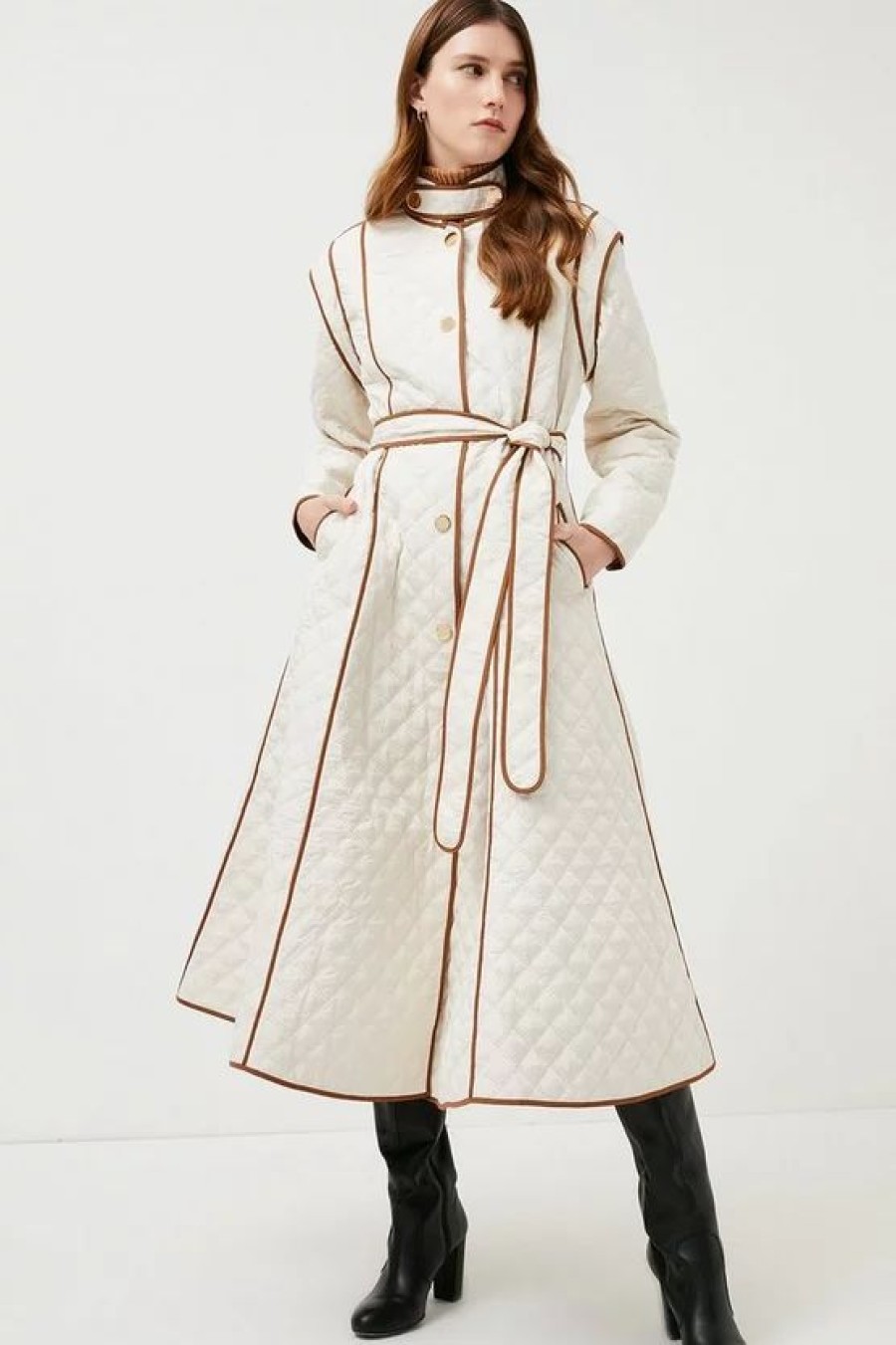 Clearance * Hot Sale Karen Millen Full Skirt Belted Maxi Quilted Coat