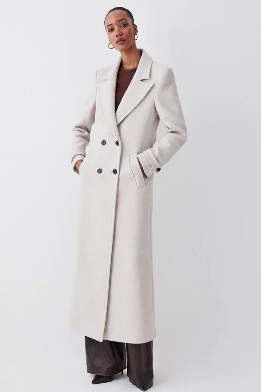 Clearance * Cheapest Karen Millen Petite Italian Wool Double Breasted Coat Oatmeal