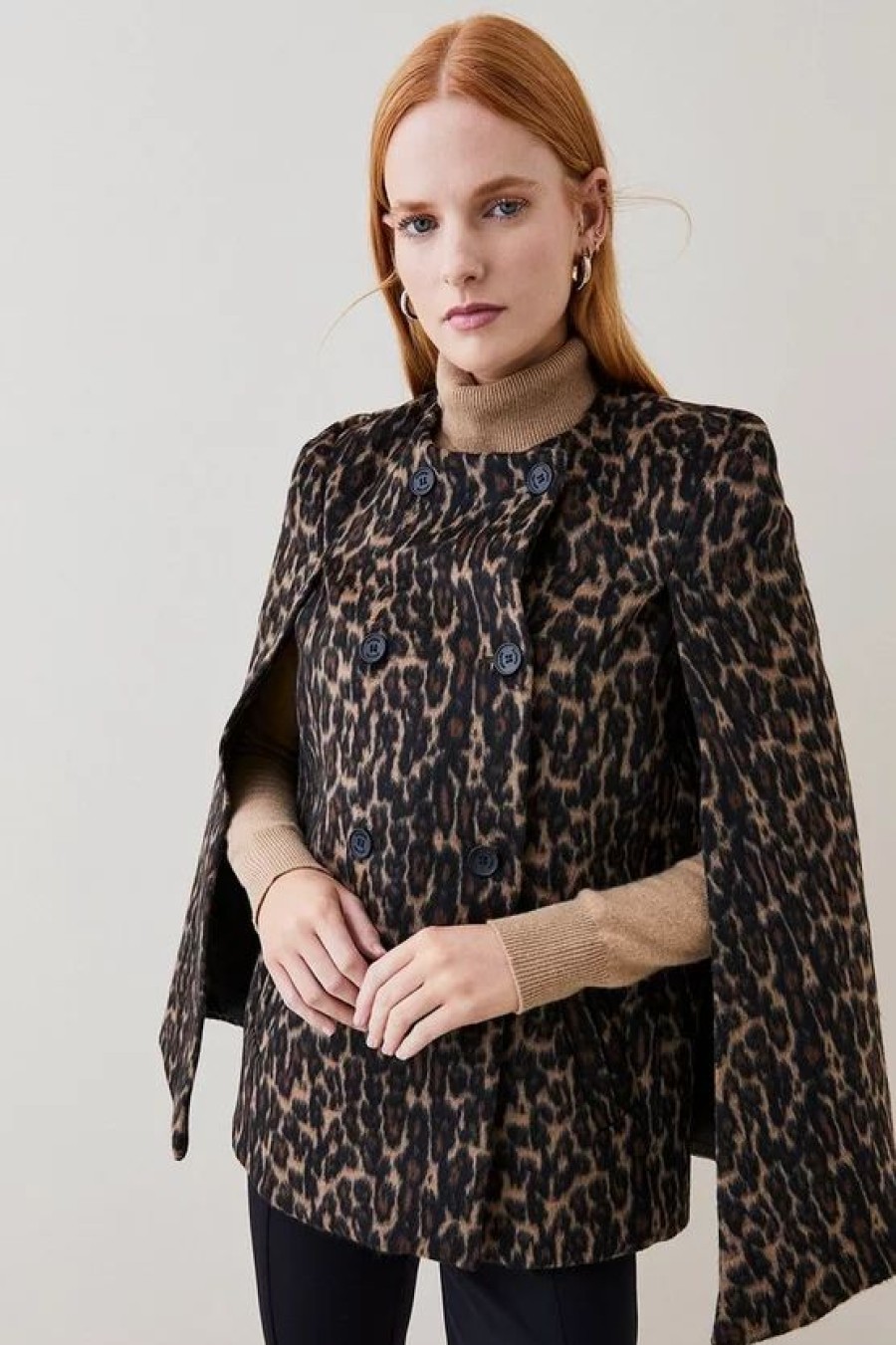 Best * Coupon Karen Millen Italian Wool Blend Animal Jacquard Cape Coat Multi