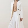 Clearance * Flash Sale Karen Millen Italian Luxe Finish Wool Cashmere Blend Strong Shoulder Coat Ivory