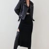 New * Hot Sale Karen Millen Leather Oversize Crop Washed Biker Jacket Black