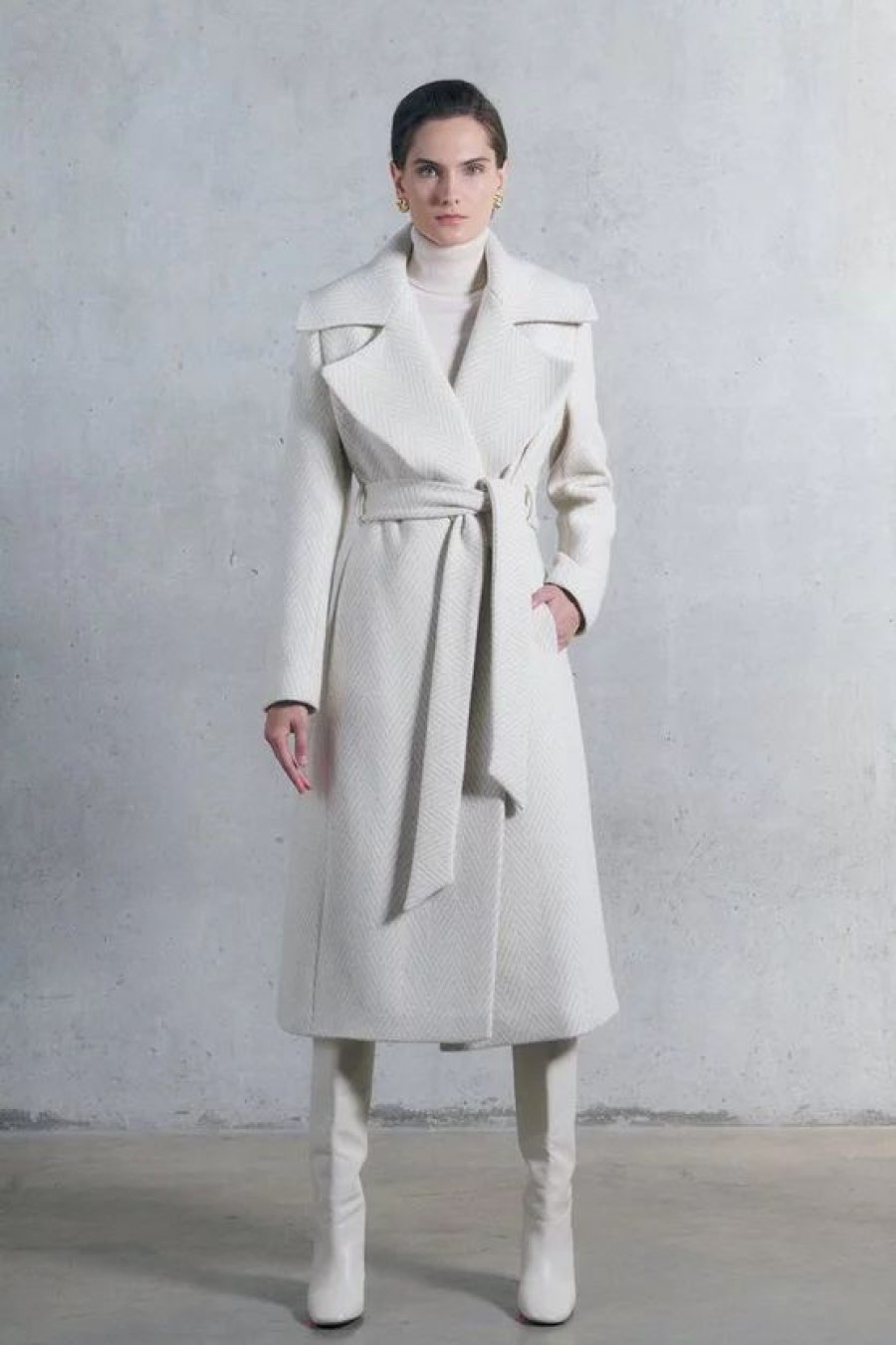 New * Coupon Karen Millen Italian Wool Oversized Cable Effect Wrap Belted Coat Cream