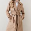 Hot * Best Pirce Karen Millen Petite Italian Luxurious Textured Wool Luxe Belted Trench Coat Camel