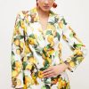 Hot * Promo Karen Millen Italian Structured Satin Citrus Print Double Breasted Jacket Multi