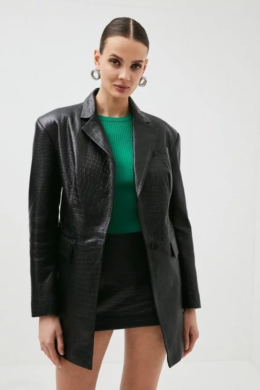 Hot * Top 10 Karen Millen Leather Croc Texture Relaxed Blazer