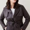 New * Brand New Karen Millen Plus Size Leather Tie Belt Trench Coat Chocolate