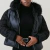 Online * Discount Karen Millen Plus Size Contrast Pu Boucle Puffer Jacket Black