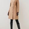 Best * New Karen Millen Italian Virgin Wool Button Up Midi Coat Camel