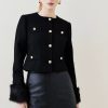 Wholesale * Flash Sale Karen Millen Italian Virgin Wool Faux Fur Cuff Short Coat Black