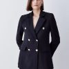 New * Outlet Karen Millen Boucle Longline Double Breasted Tailored Blazer