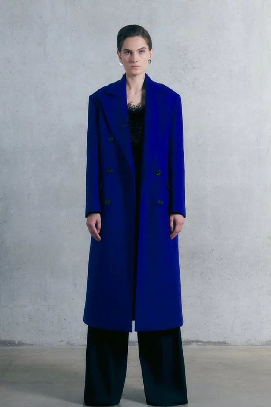 New * Best Deal Karen Millen Italian Virgin Wool Strong Shoulder Anti Fit Coat Cobalt