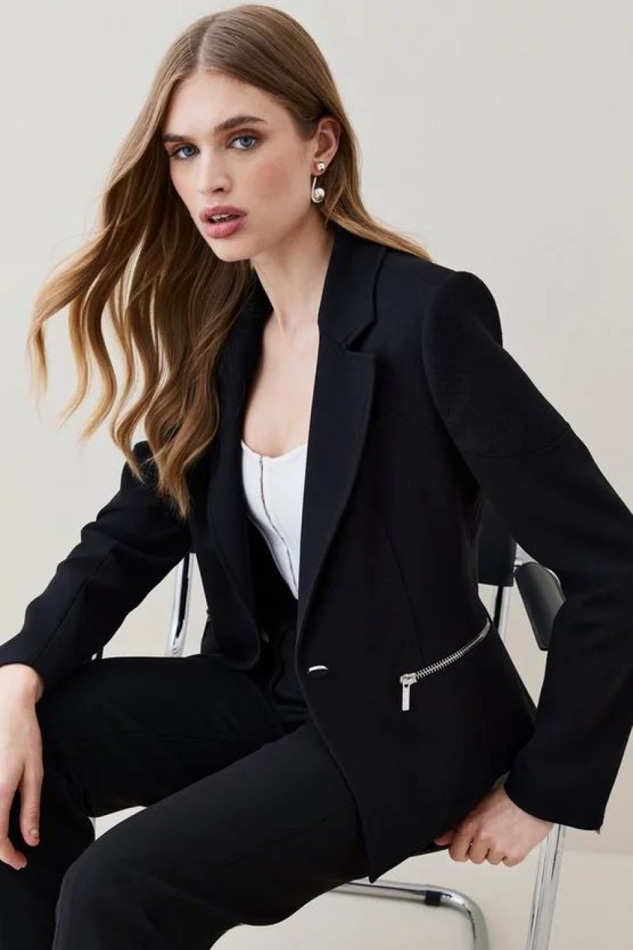 Best * Cheapest Karen Millen Compact Stretch Biker Detail Tailored Jacket Black