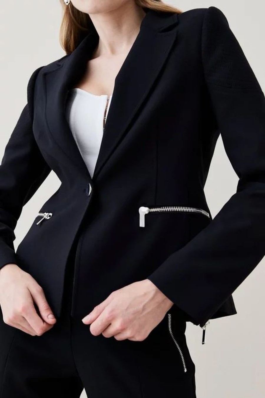 Best * Cheapest Karen Millen Compact Stretch Biker Detail Tailored Jacket Black