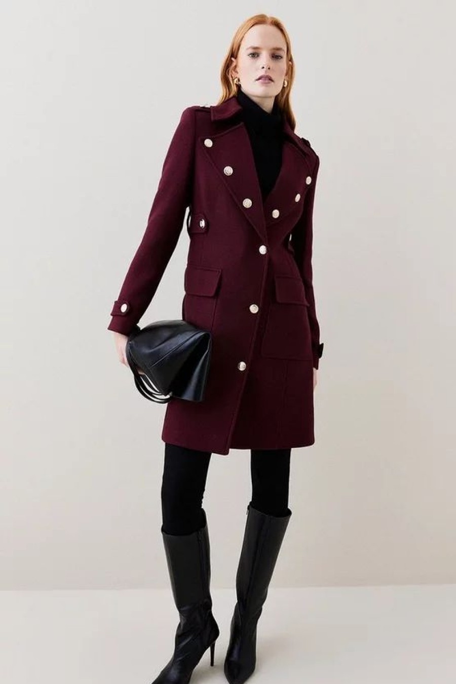 Wholesale * Top 10 Karen Millen Italian Wool Military Button Midi Coat Fig