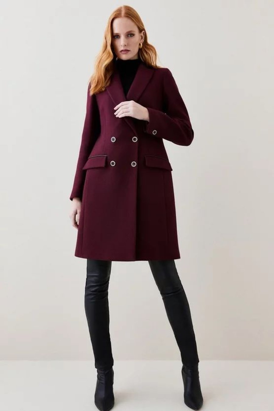 Online * Deals Karen Millen Italian Wool Double Breasted Tailored Coat