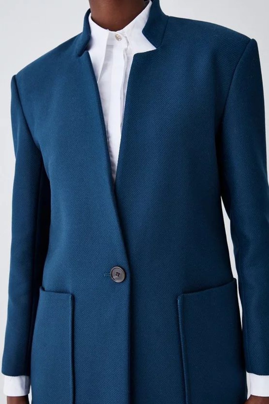 New * Flash Sale Karen Millen Italian Virgin Wool Notch Pop On Coat Teal