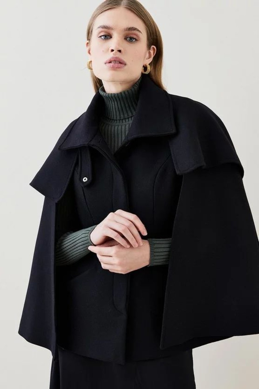 Hot * Best Reviews Of Karen Millen Italian Virgin Wool Funnel Neck Cape Coat Black