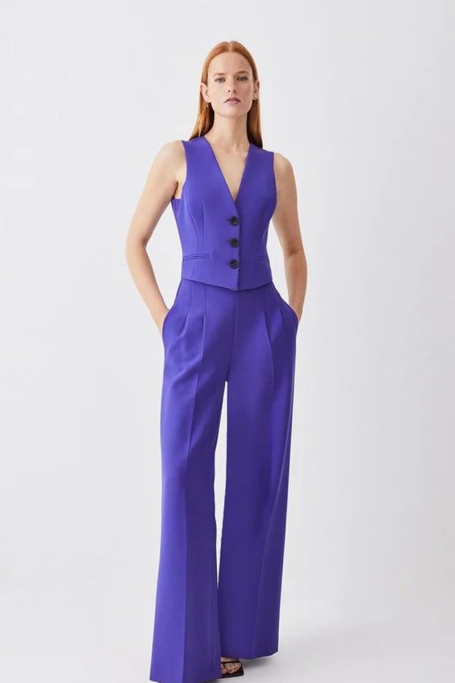 New * Brand New Karen Millen Petite Clean Tailored Waistcoat Purple