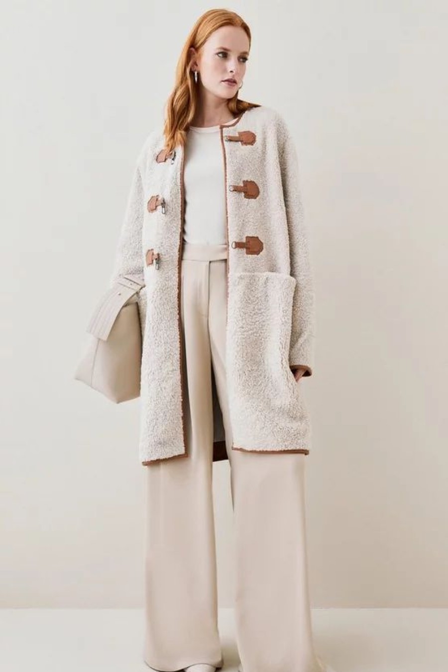 Online * Best Reviews Of Karen Millen Merino Shearling & Leather Tab Detail Coat Cream