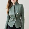 Clearance * Outlet Karen Millen Leather Notch Neck Military Blazer