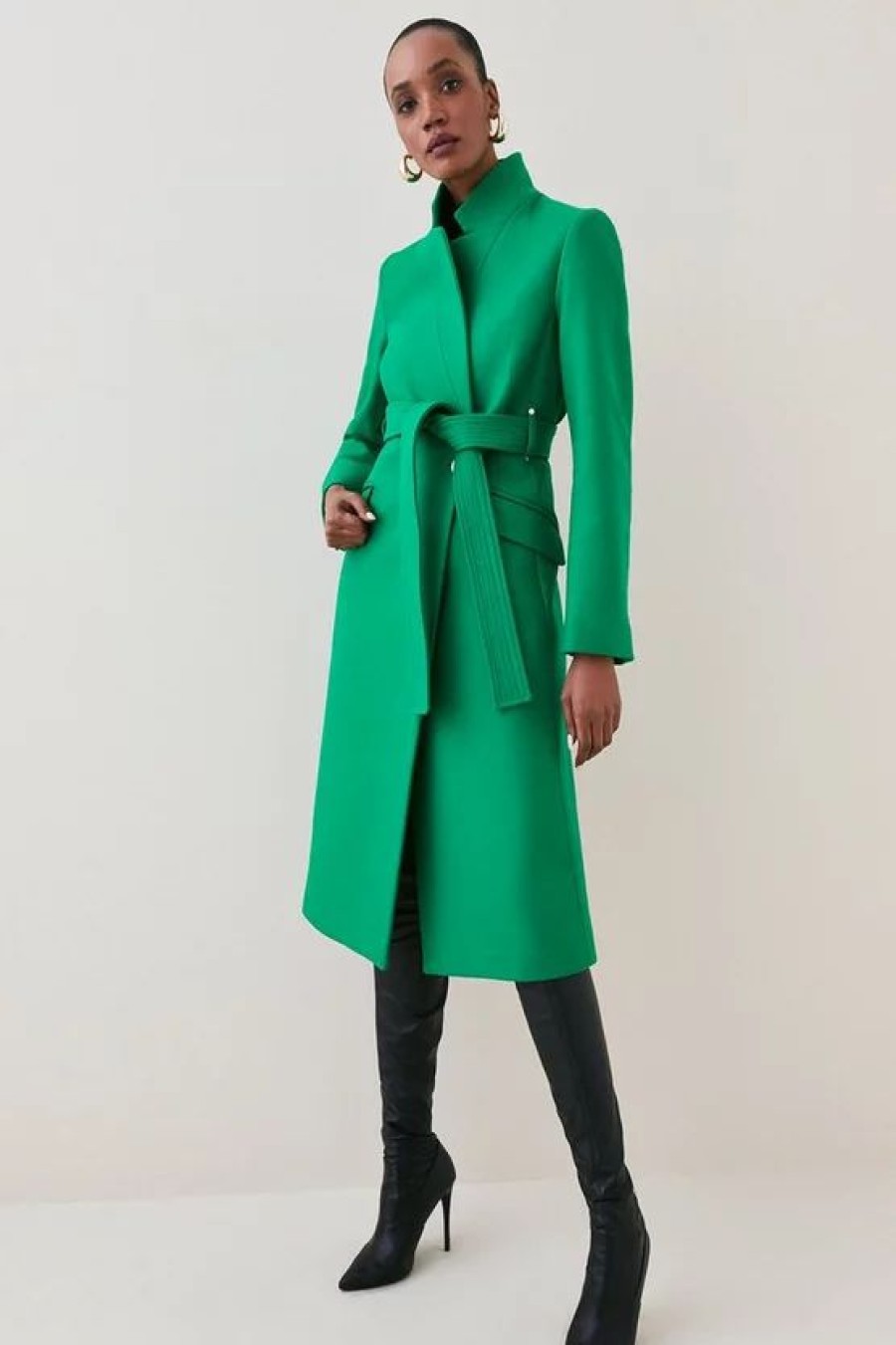 Wholesale * Top 10 Karen Millen Italian Virgin Wool Investment Notch Neck Coat Green