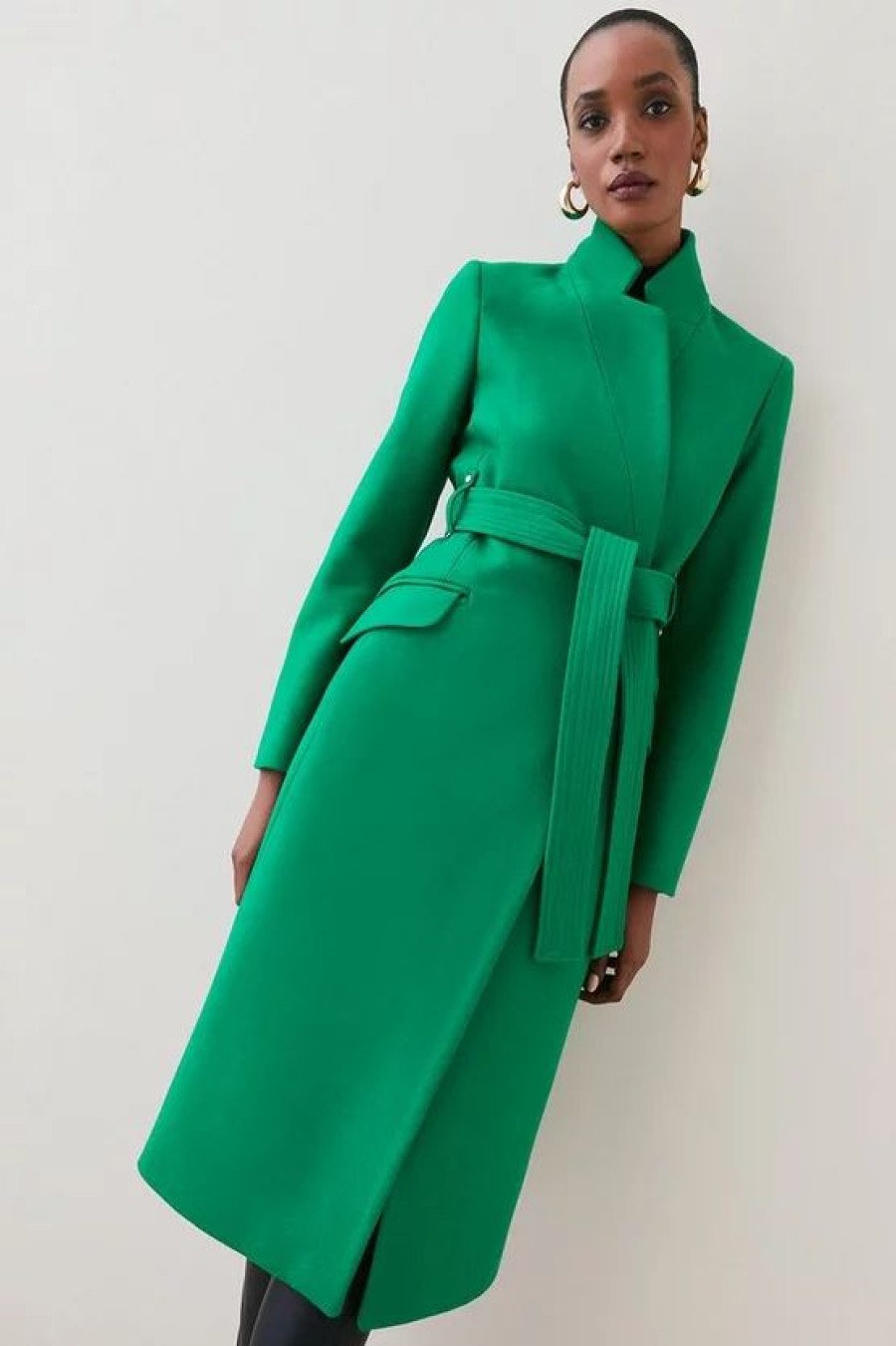 Wholesale * Top 10 Karen Millen Italian Virgin Wool Investment Notch Neck Coat Green