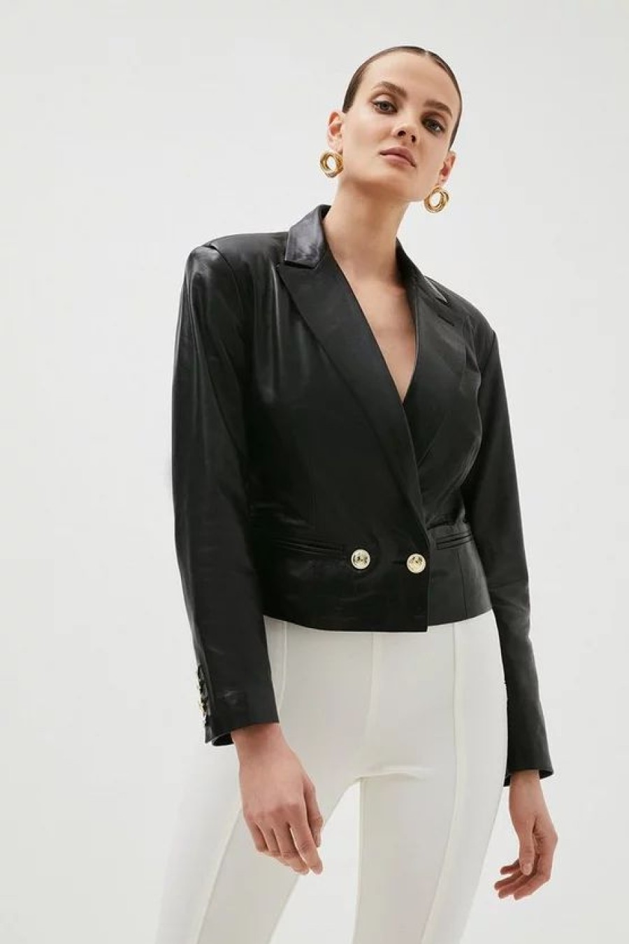 Online * Buy Karen Millen Leather Extreme Shoulder Waisted Jacket