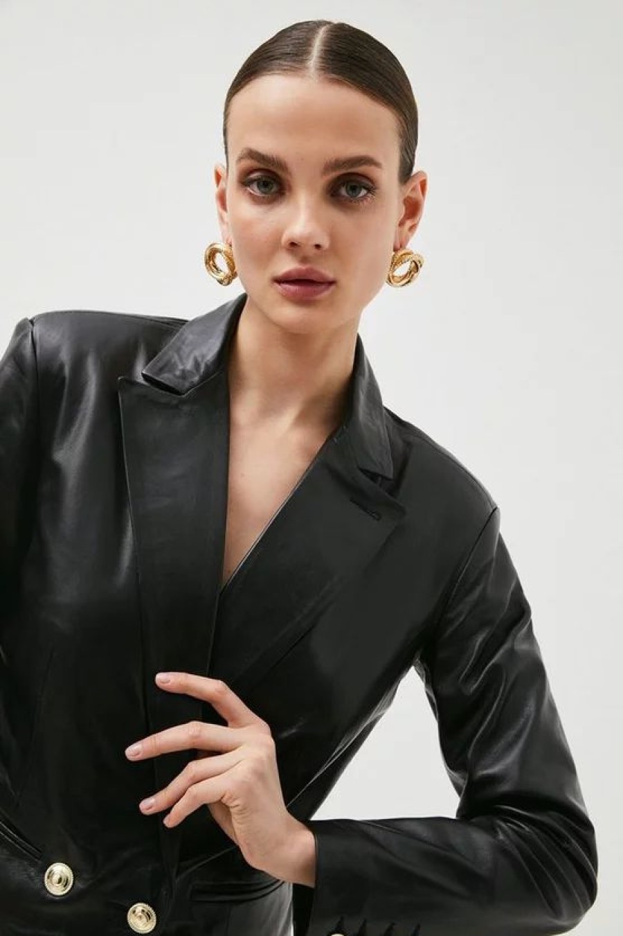 Online * Buy Karen Millen Leather Extreme Shoulder Waisted Jacket