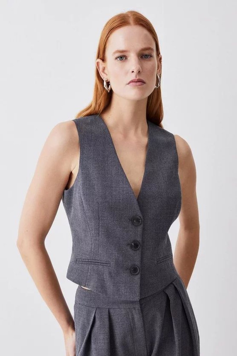 Hot * Deals Karen Millen Premium Wool Flannel Waistcoat Charcoal