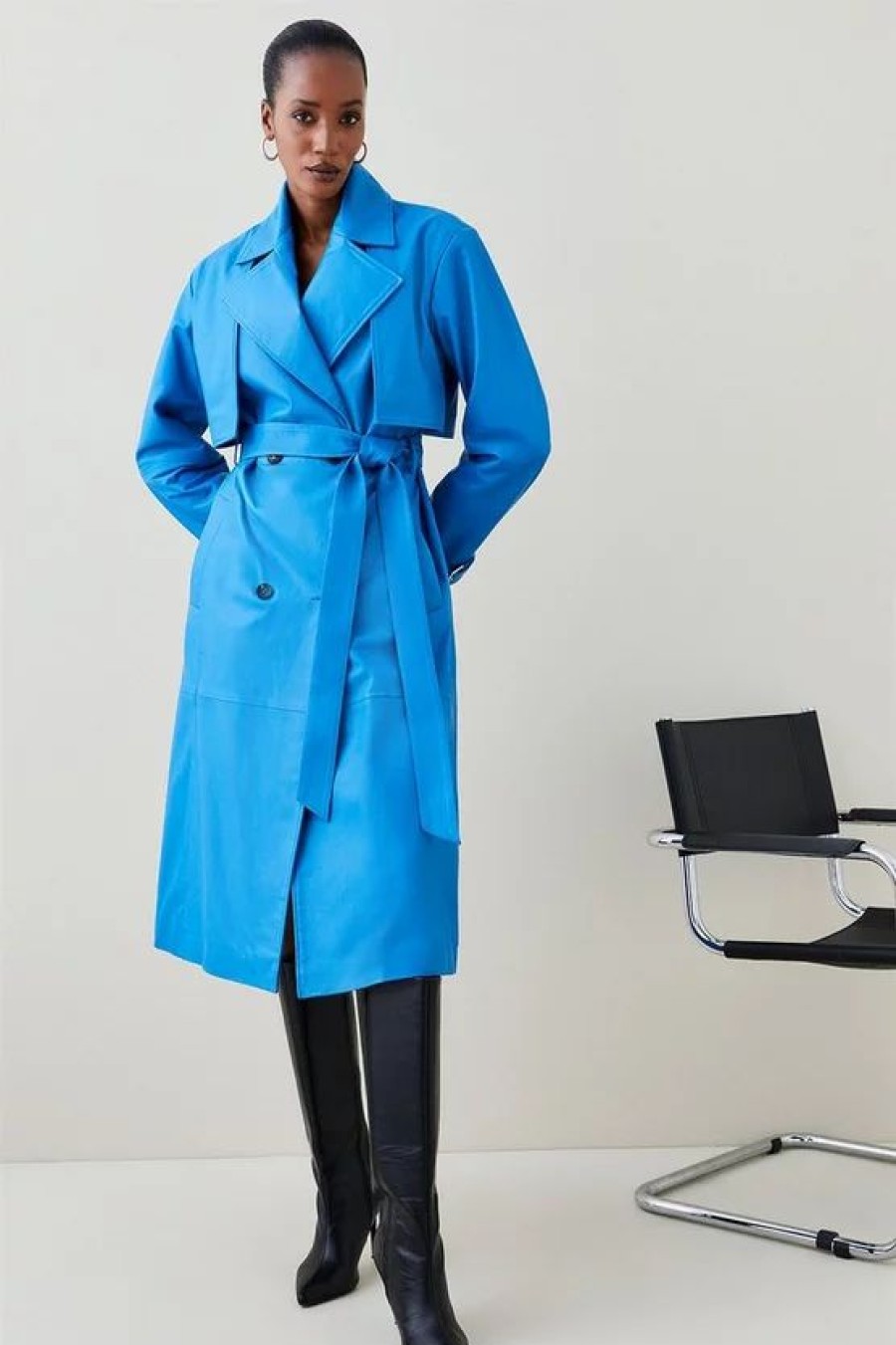 Best * Top 10 Karen Millen Leather Oversized Belted Trench Coat