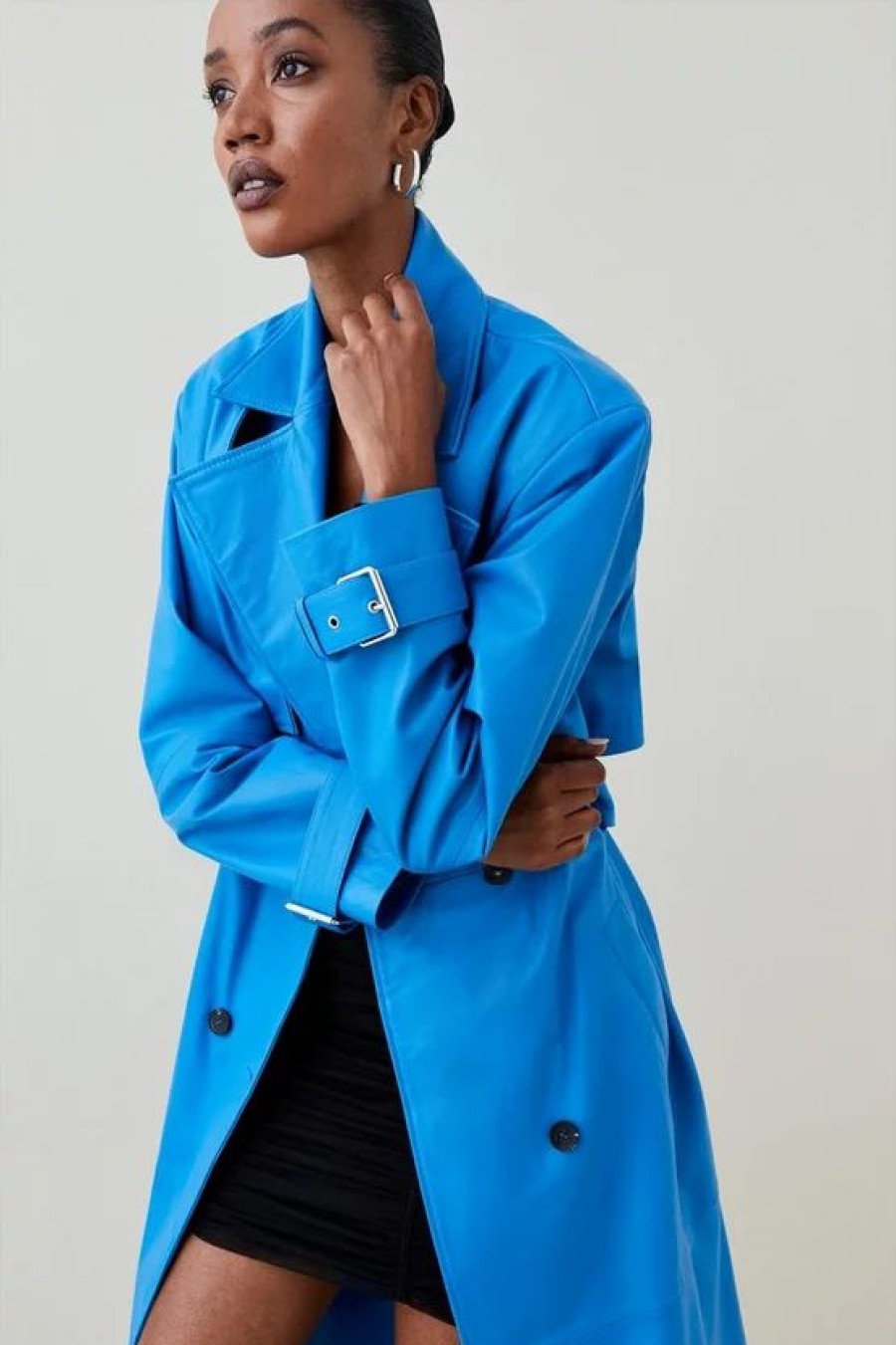 Best * Top 10 Karen Millen Leather Oversized Belted Trench Coat