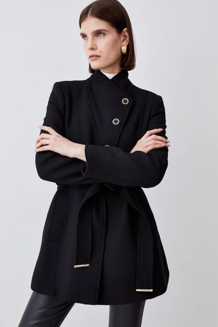 Best * Top 10 Karen Millen Italian Wool Mix Wrap Belted Short Coat