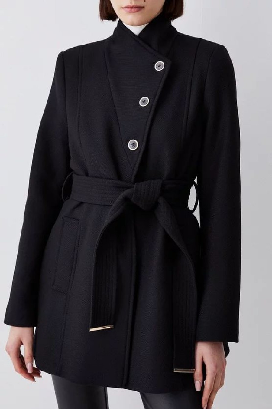 Best * Top 10 Karen Millen Italian Wool Mix Wrap Belted Short Coat