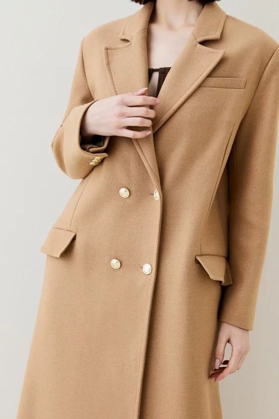 New * Outlet Karen Millen Italian Virgin Wool Maxi Oversized Coat Camel