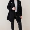 Best * Cheap Karen Millen Plus Size Italian Virgin Wool Double Military Midi Coat Black