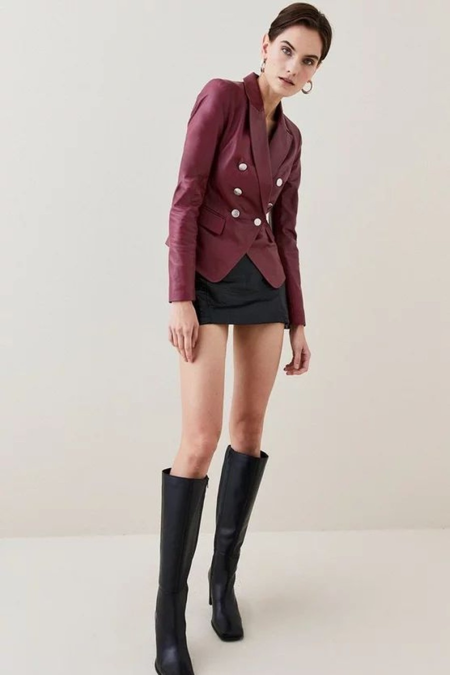 Hot * Coupon Karen Millen Leather Button Blazer Berry