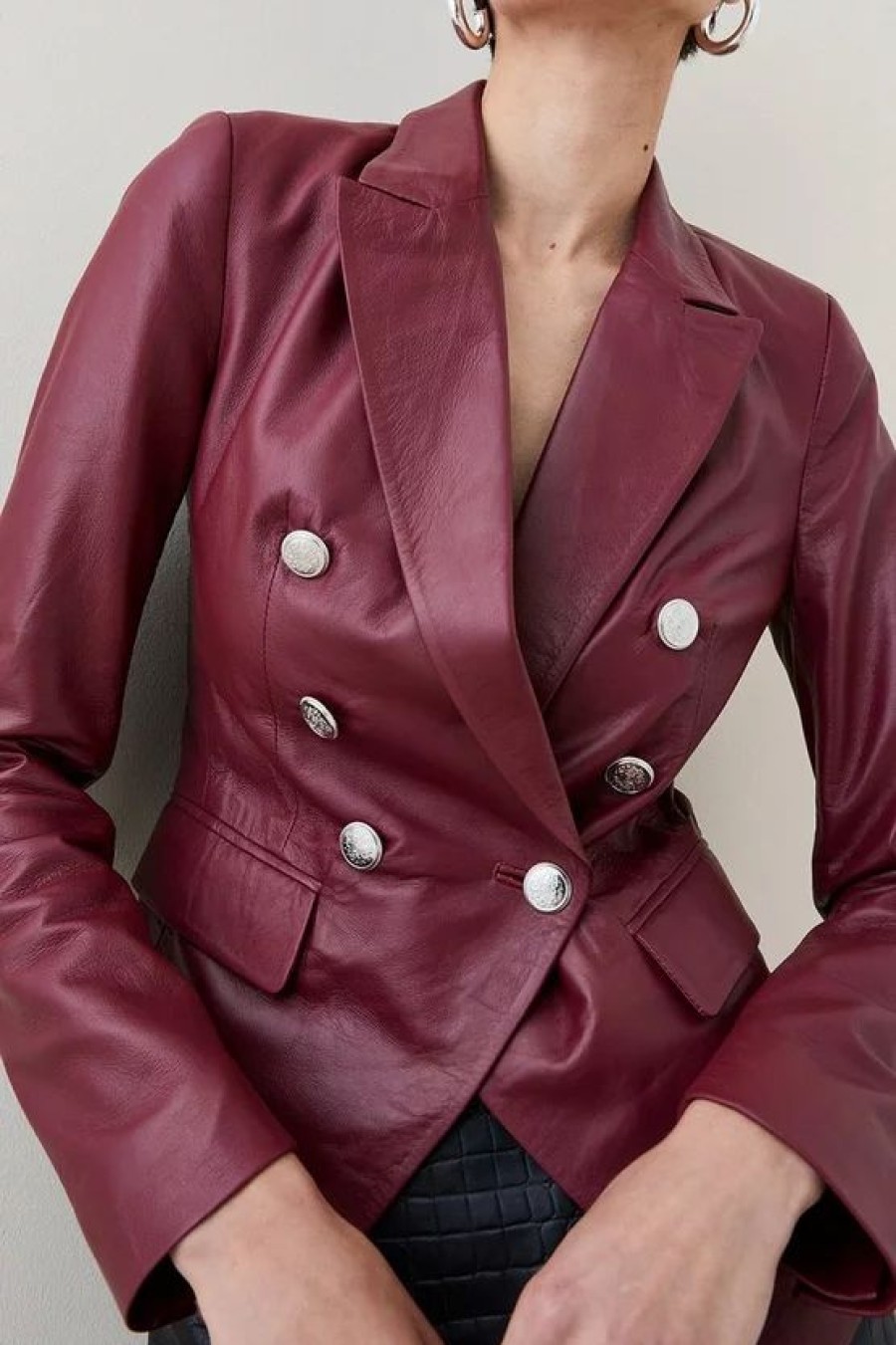 Hot * Coupon Karen Millen Leather Button Blazer Berry