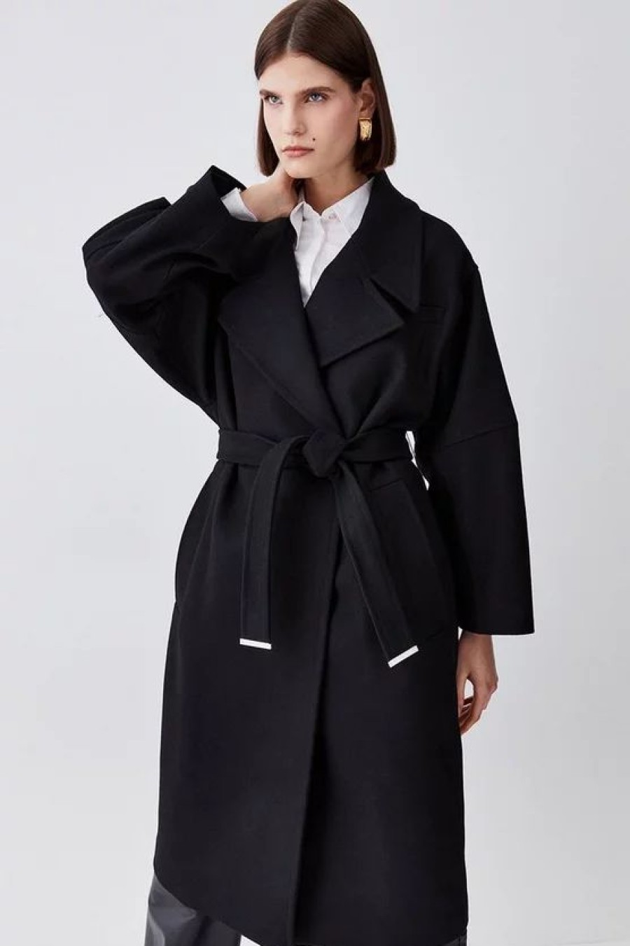 Clearance * Budget Karen Millen Italian Virgin Wool Raglan Sleeve Coat Black