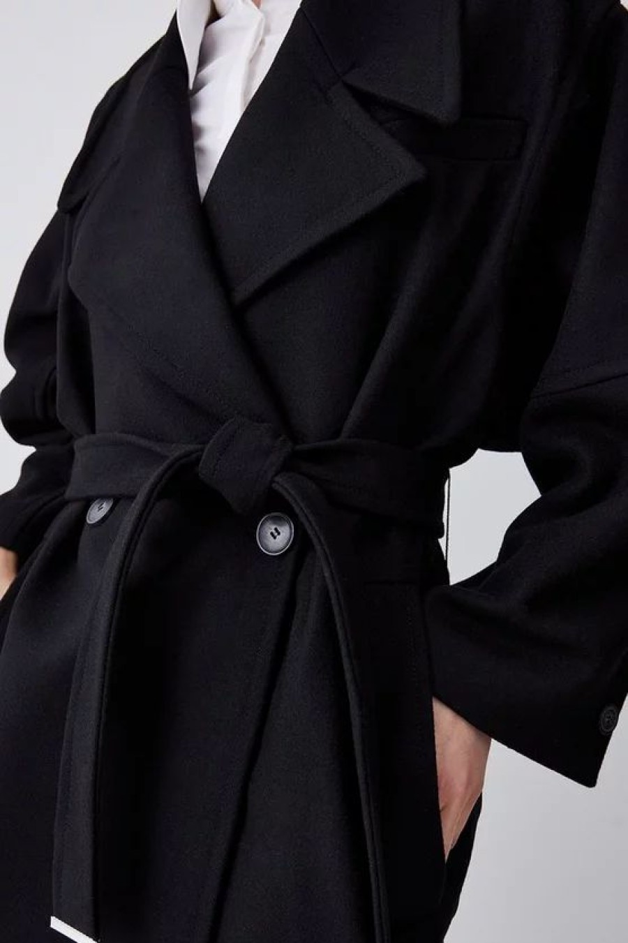 Clearance * Budget Karen Millen Italian Virgin Wool Raglan Sleeve Coat Black