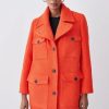 Wholesale * Best Deal Karen Millen Boucle Pocket Detail Textured Collared Coat Orange