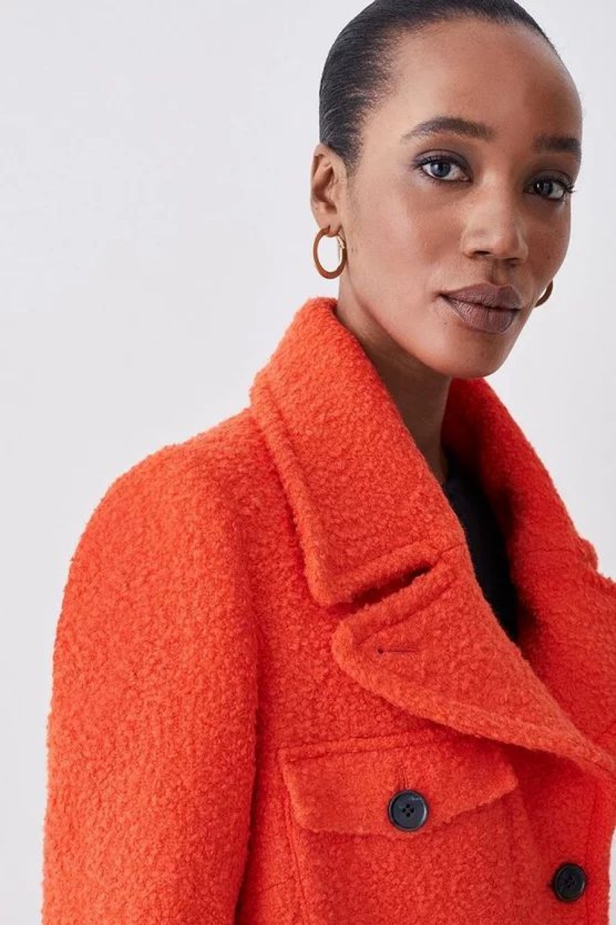 Wholesale * Best Deal Karen Millen Boucle Pocket Detail Textured Collared Coat Orange