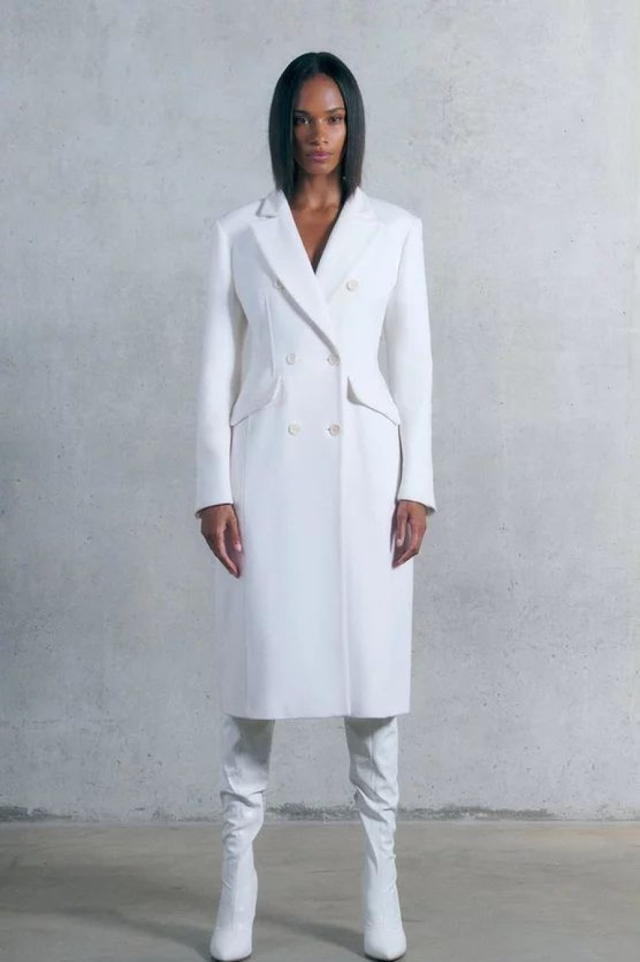 Hot * Hot Sale Karen Millen Italian Luxe Finish Wool Cashmere Blend Hourglass Midi Coat Ivory