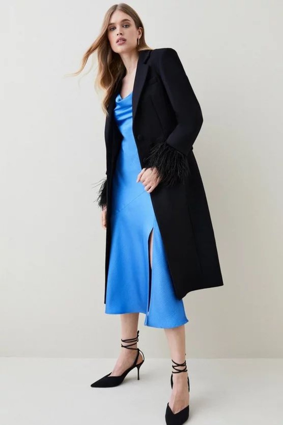 Wholesale * Flash Sale Karen Millen Italian Virgin Wool Feather Cuff Tailored Coat